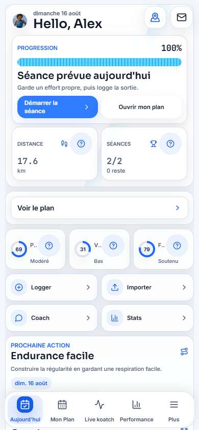 Koatch home on mobile in light mode